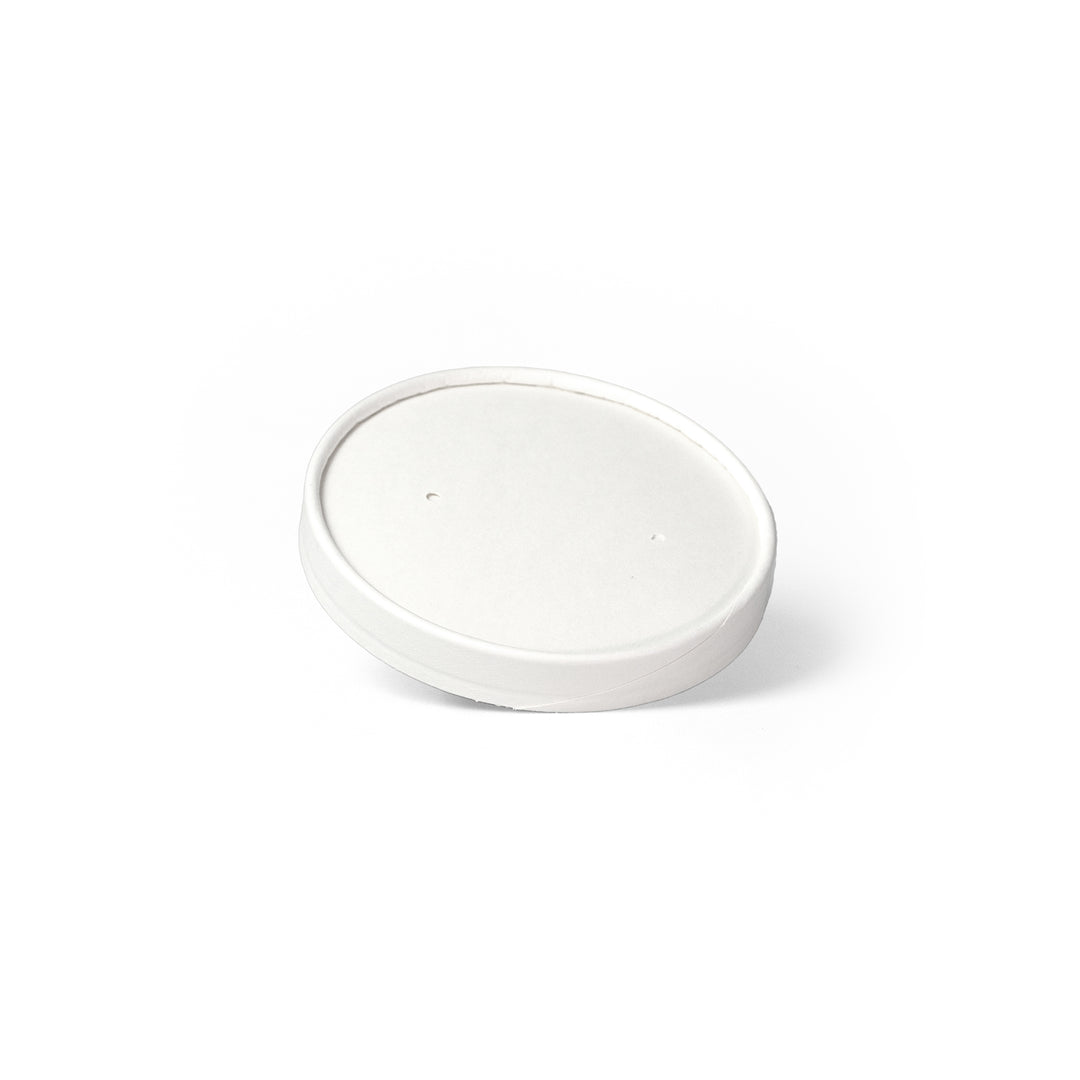 Packaging Wise 26-32oz white paper lid — durable and compostable, designed for tall food bowls, pack of 500. Ideal for secure takeaway, prevents spills and keeps food fresh.
