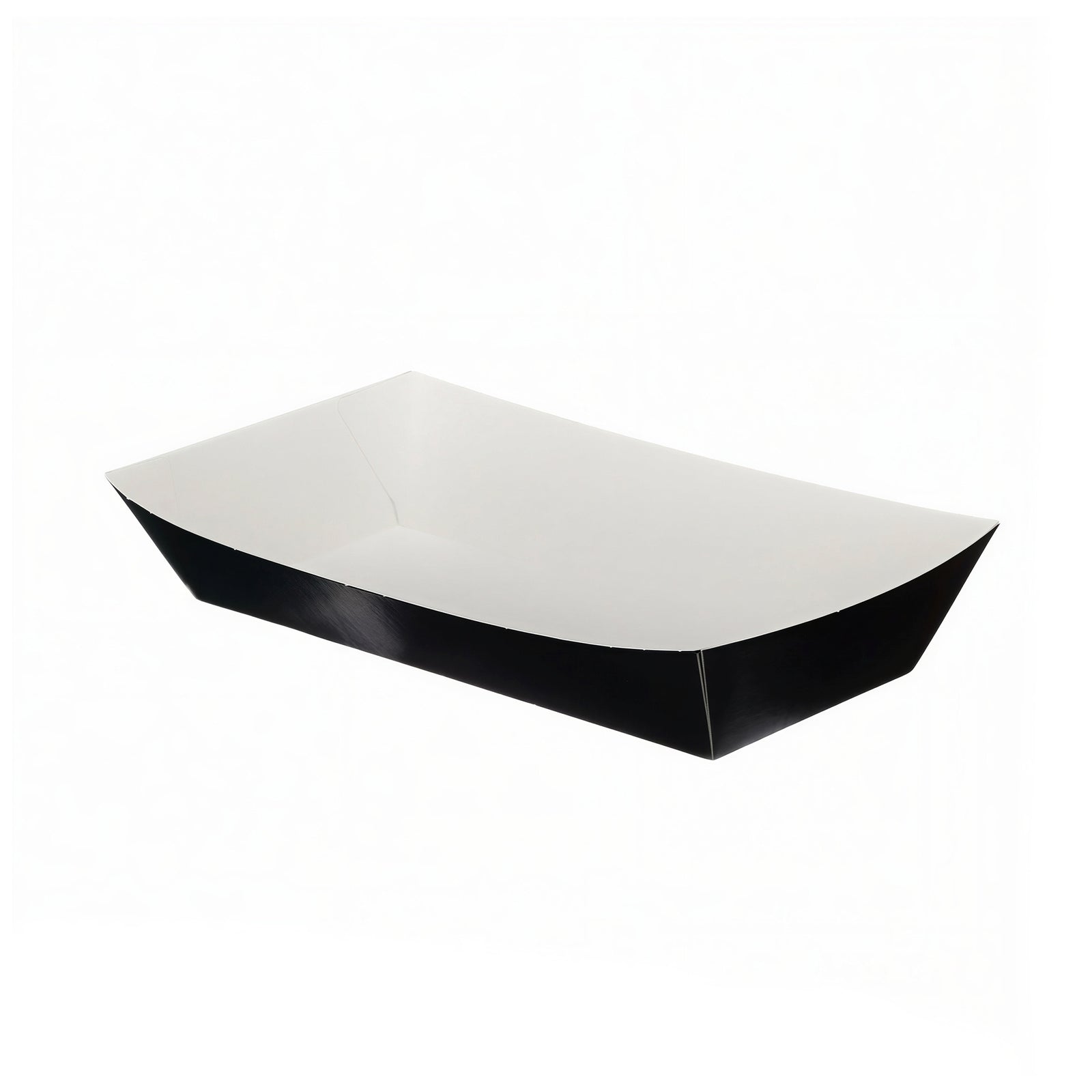 192×85×43mm black paper medium food tray (500 pack) — versatile disposable tray ideal for fries, sides, and takeaway meals.