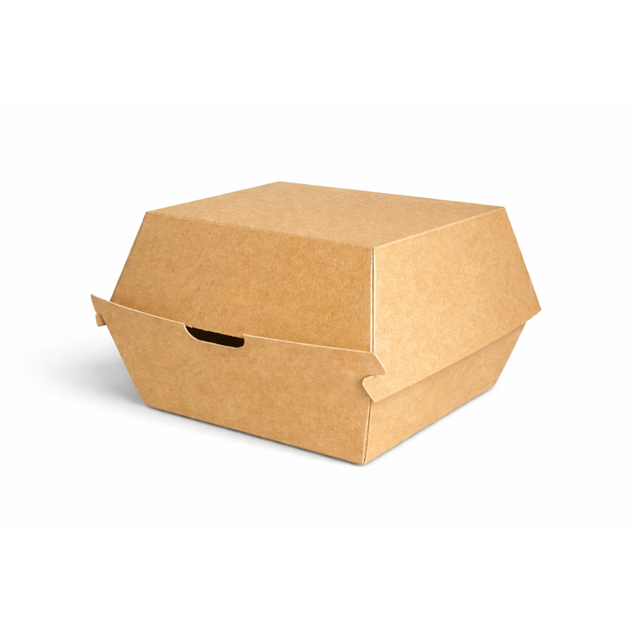 10.5 x 10.5 x 8.4 cm Brown Kraft Clamshell Burger Box (1x400)