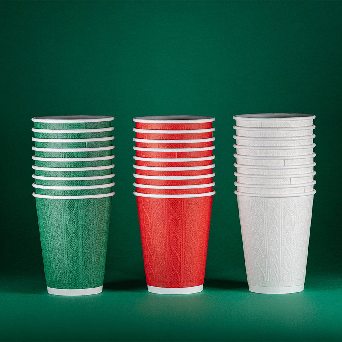 8oz - 80mm Diameter Festive Embossed Knit Double Wall Hot Cups – Red Green White Mixed Colours (1 x 500)