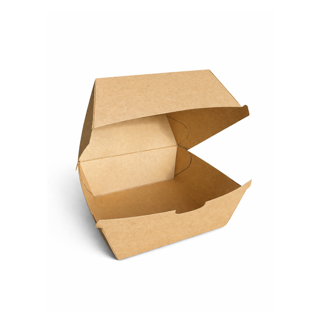 10.5 x 10.5 x 8.4 cm Brown Kraft Clamshell Burger Box (1x400)