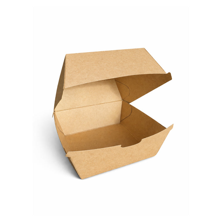 10.5 x 10.5 x 8.4 cm Brown Kraft Clamshell Burger Box (1x400)