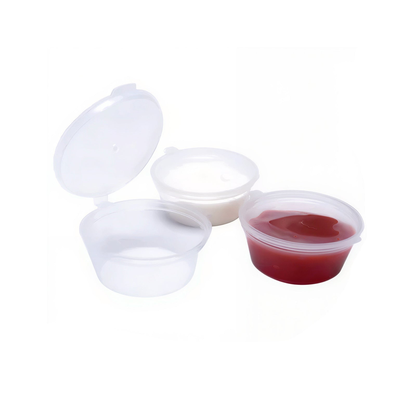 2oz clear hinged sauce pot with 62mm diameter (1000 pack) — transparent plastic portion cup ideal for sauces, dips, and condiments.