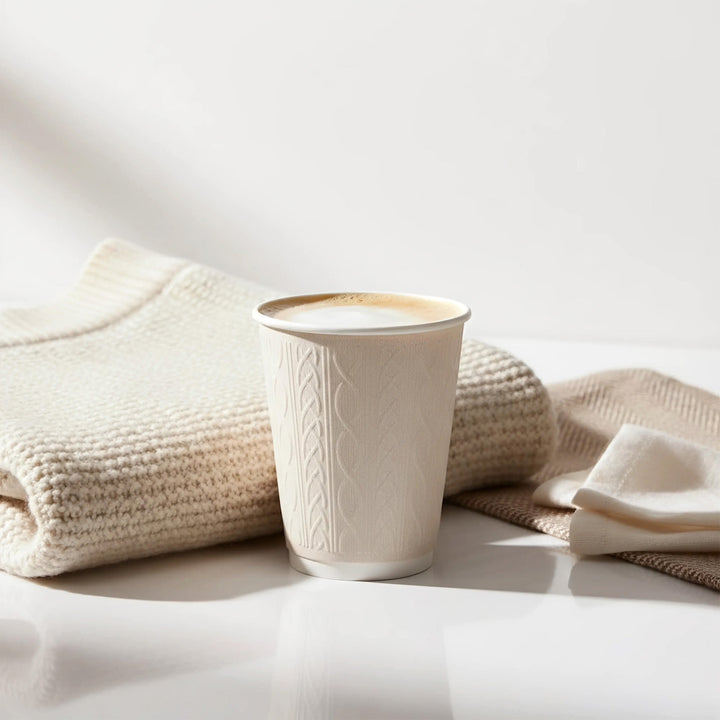 8oz - 80mm Diameter Festive Embossed Knit Double Wall Hot Cups – Red Green White Mixed Colours (1 x 500)
