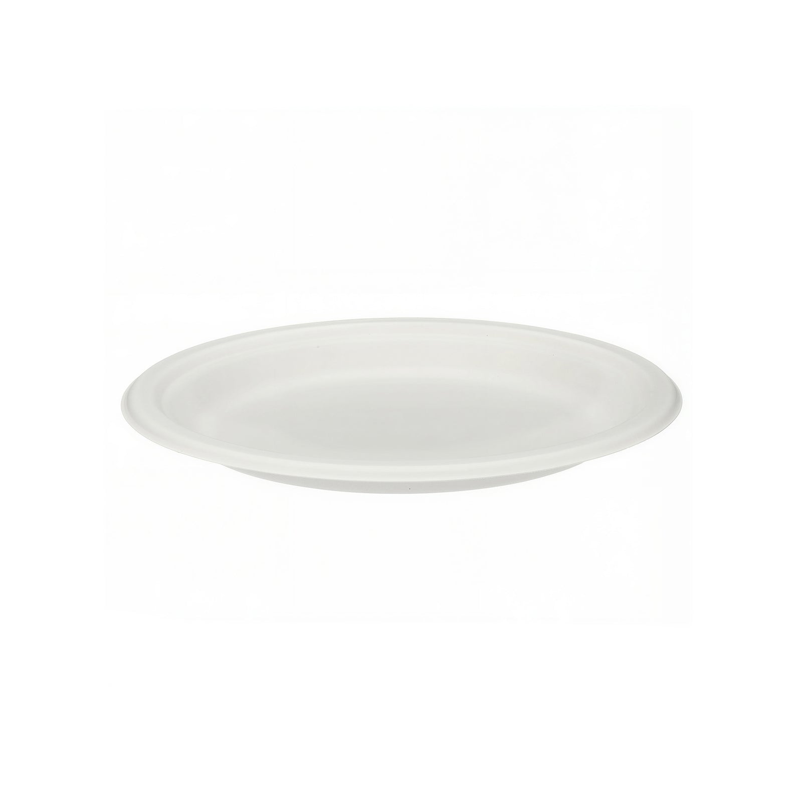 7 inch white bagasse round plate (500 pack) — compostable sugarcane fibre disposable plate for takeaway food and catering.