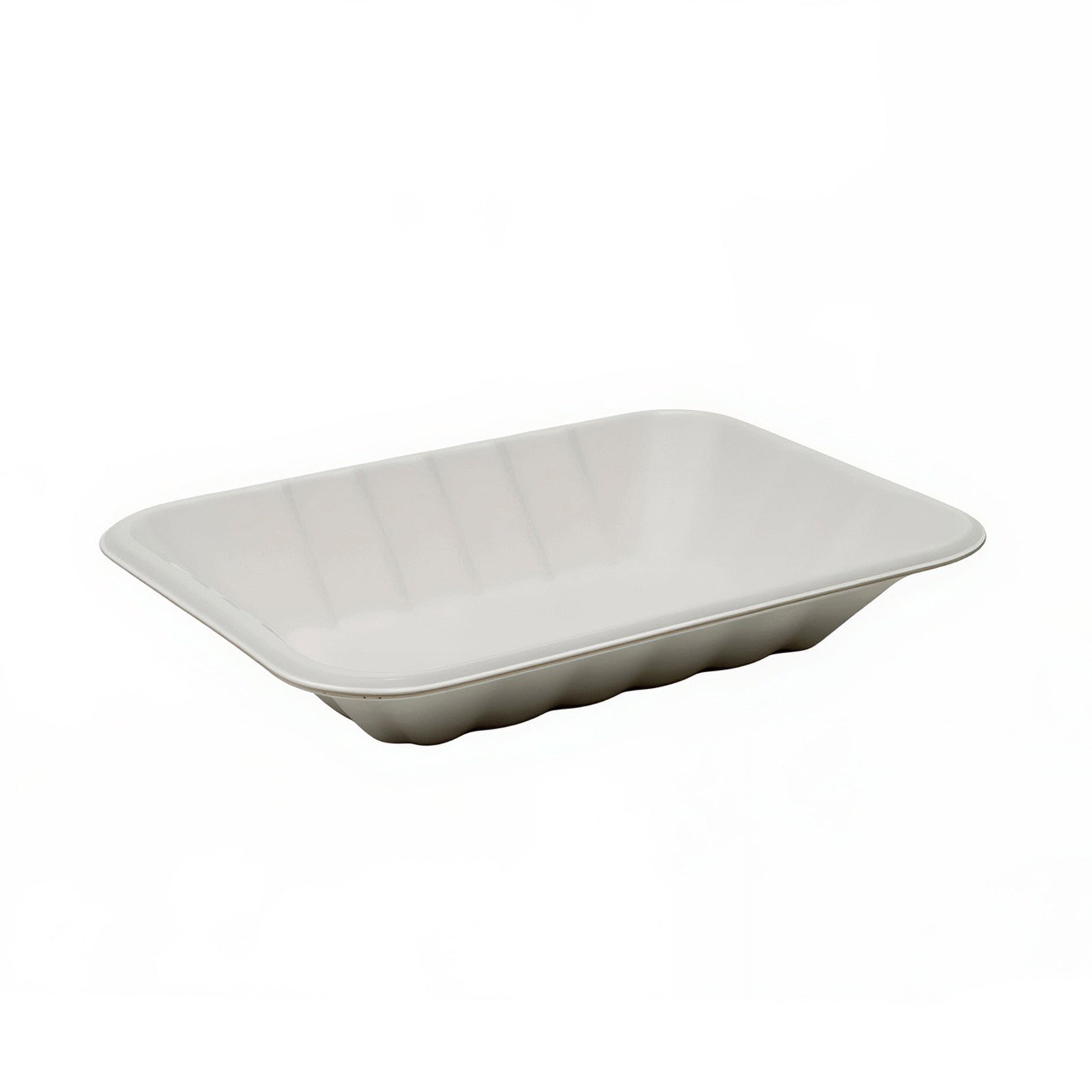 7 × 5 inch white bagasse chip tray (500 pack) — eco-friendly disposable tray ideal for chips, fries, and takeaway food.