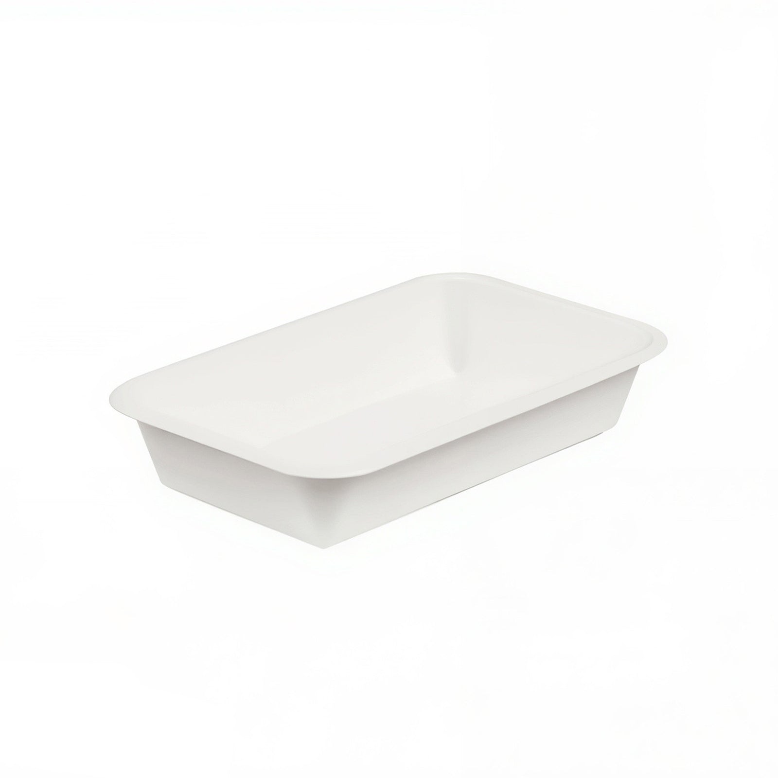 8.5 × 5 inch white bagasse tray — eco-friendly disposable food tray ideal for hot meals, sides, and takeaway servings.