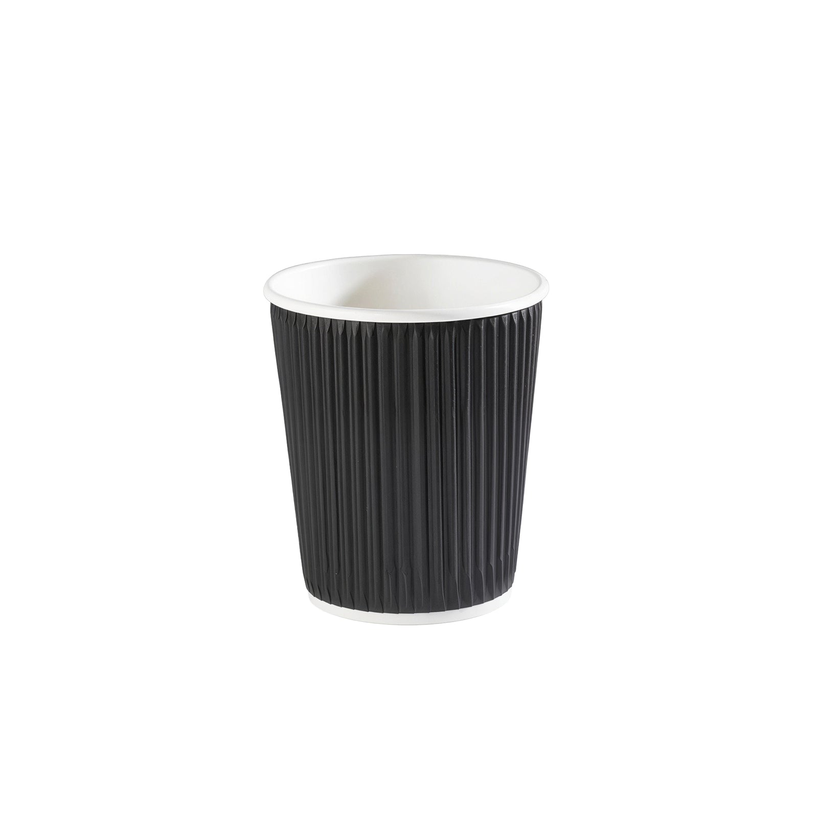 8oz black ripple wall hot cup with 80mm rim (500 pack) — insulated paper cup designed for serving hot takeaway drinks safely and comfortably.