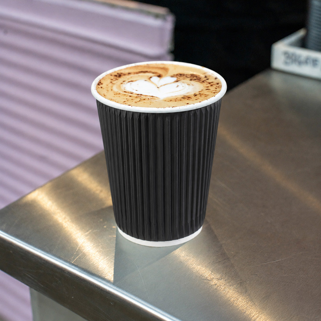 8oz - 80mm Diameter Black Paper Ripple Wall Hot Cup (1 x 500)