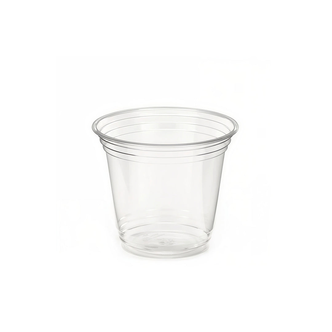 9oz 95mm rPET clear cup (1000 pack) — recyclable transparent cold drink cup suitable for juices, desserts, and takeaway beverages.