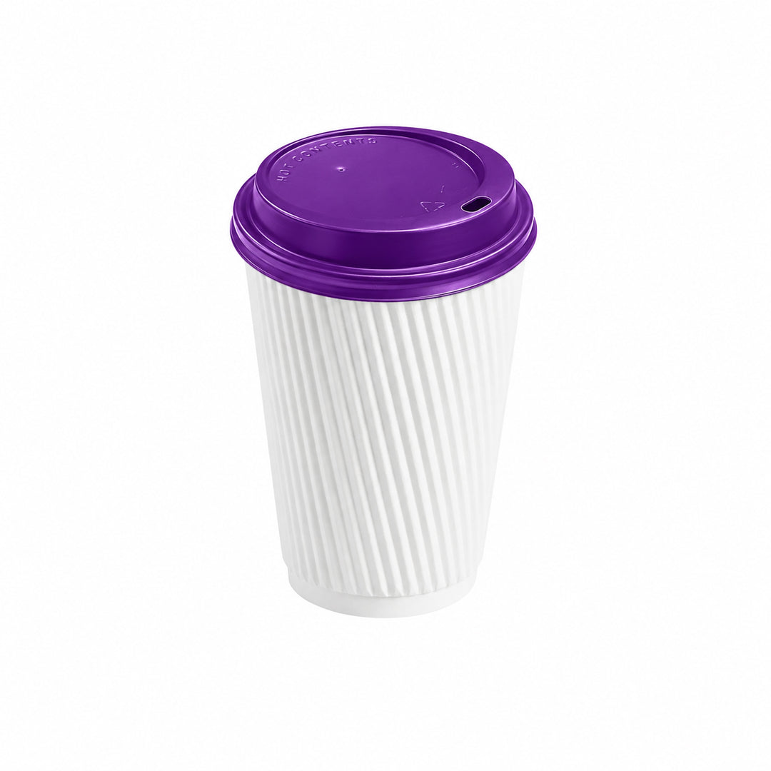 12oz - 90⌀ White Ripple Wall Hot Cup &amp; Purple Cup Lids (1 x 1,000)