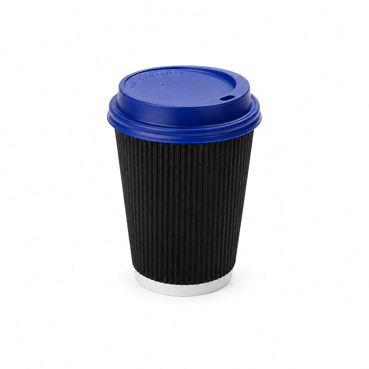 12oz - 90⌀ Black Ripple Wall Hot Cup & Blue Cup Lids (1 x 1,000)