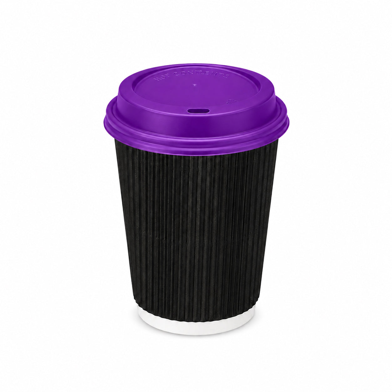 12oz - 90⌀ Black Ripple Wall Hot Cup & Purple Cup Lids (1 x 1,000)