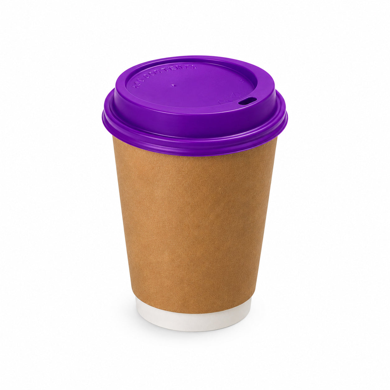 12oz - 90⌀ Brown Kraft Double Wall Hot Cup & Purple Cup Lids (1 x 1,000)
