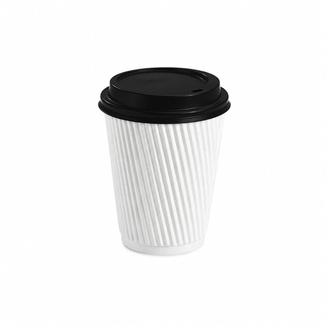 12oz White Ripple Wall Hot Cup with Black Sip Thru Lid - BNDL028-1