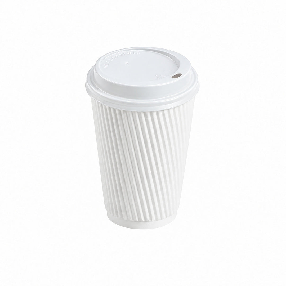 12oz - 90mm Diameter White Ripple Wall Hot Cup &amp; White Sip Thru Lids (1 x 1,000)