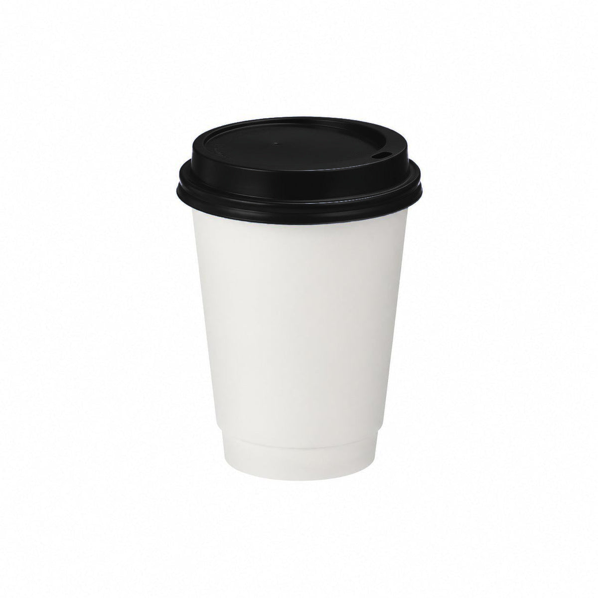 12oz - 90mm Diameter White Paper Double Wall Hot Cup & Black Sip Thru Lids (1 x 1,000)