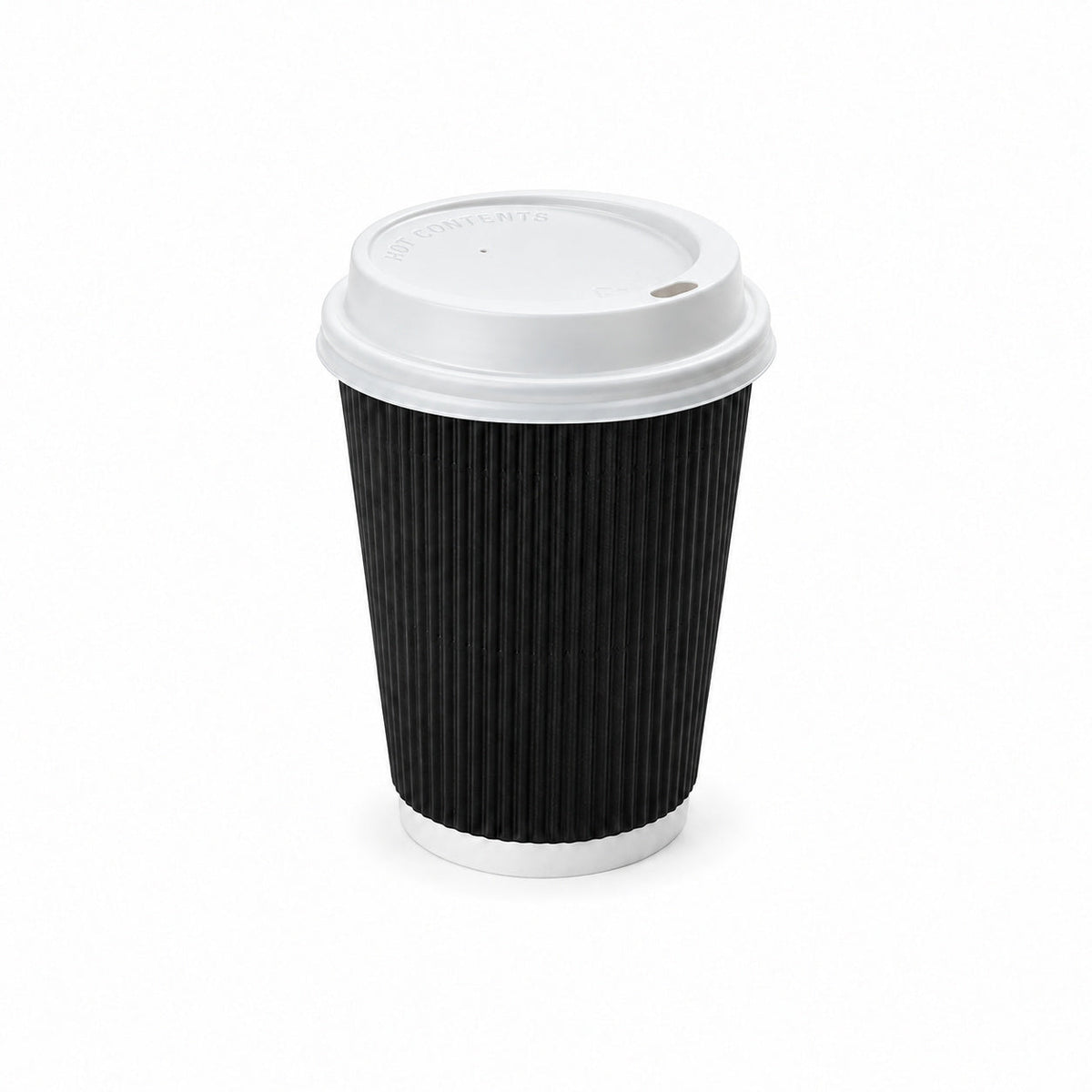 12oz - 90mm Diameter Black Ripple Wall Hot Cup & White Sip Thru Lids (1 x 1,000)