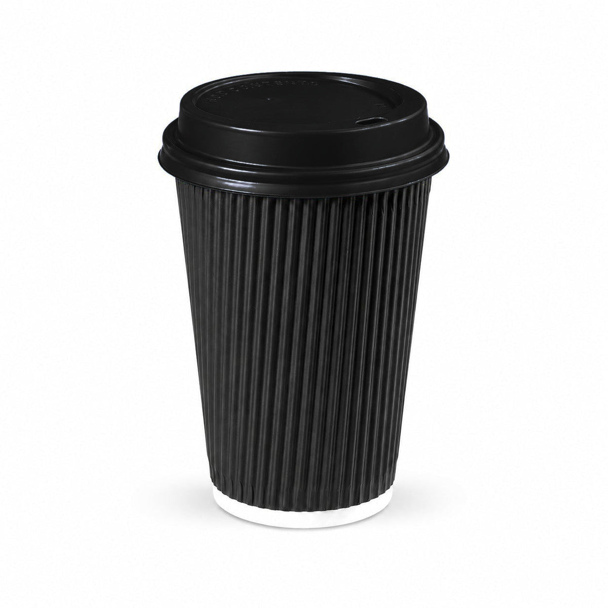 16oz - 90mm Diameter Black Ripple Wall Hot Cup & Black Sip Thru Lids (1 x 1,000)