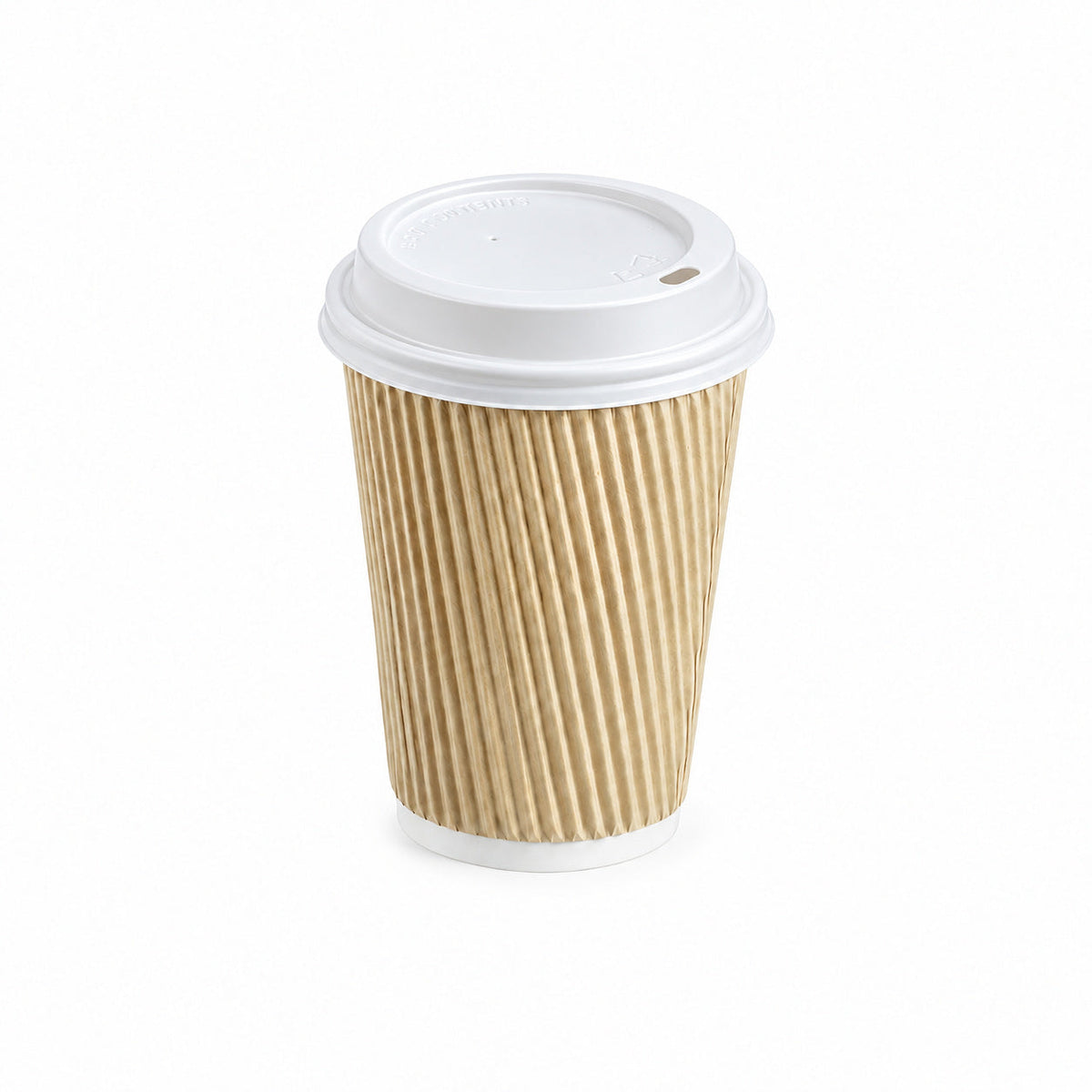 12oz - 90mm Diameter Kraft Ripple Wall Hot Cup & White Sip Thru Lids (1 x 1,000)