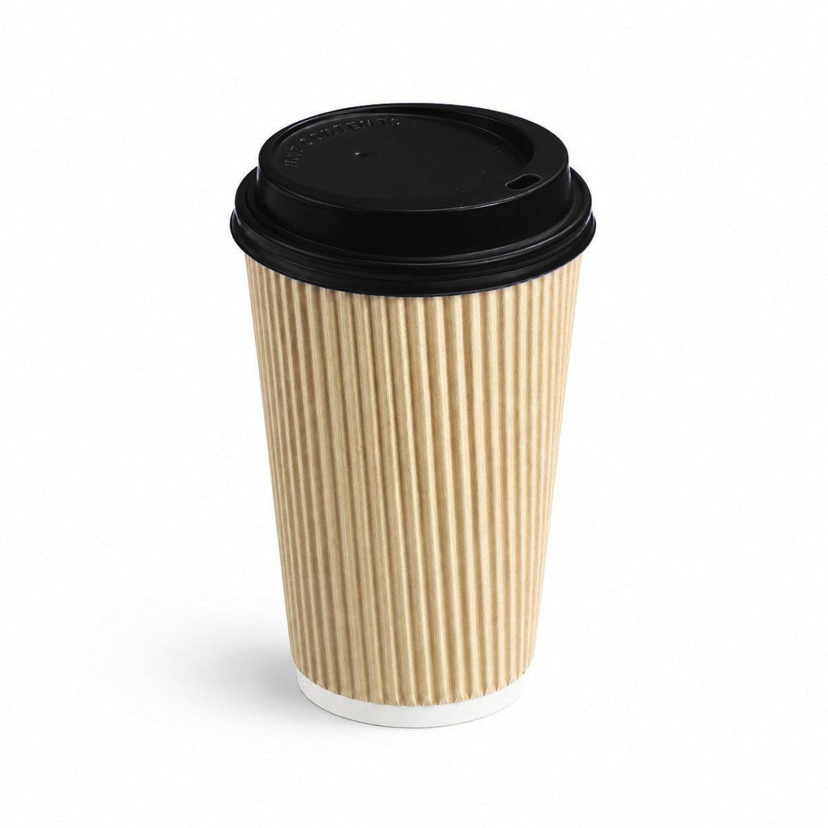 16oz - 90mm Diameter Kraft Ripple Wall Hot Cup & Black Sip Thru Lids (1 x 1,000)