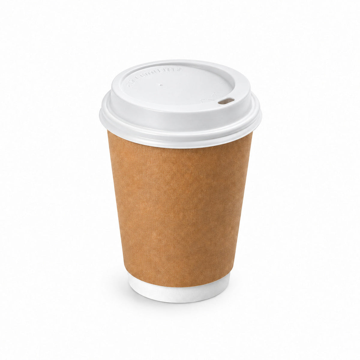12oz - 90mm Diameter Brown Kraft Double Wall Hot Cup & White Sip Thru Lids (1 x 1,000)