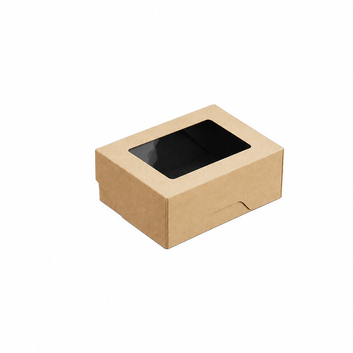 350ml Brown Kraft/Black Takeaway &amp; Deli Box with Clear Window (1 x 600)