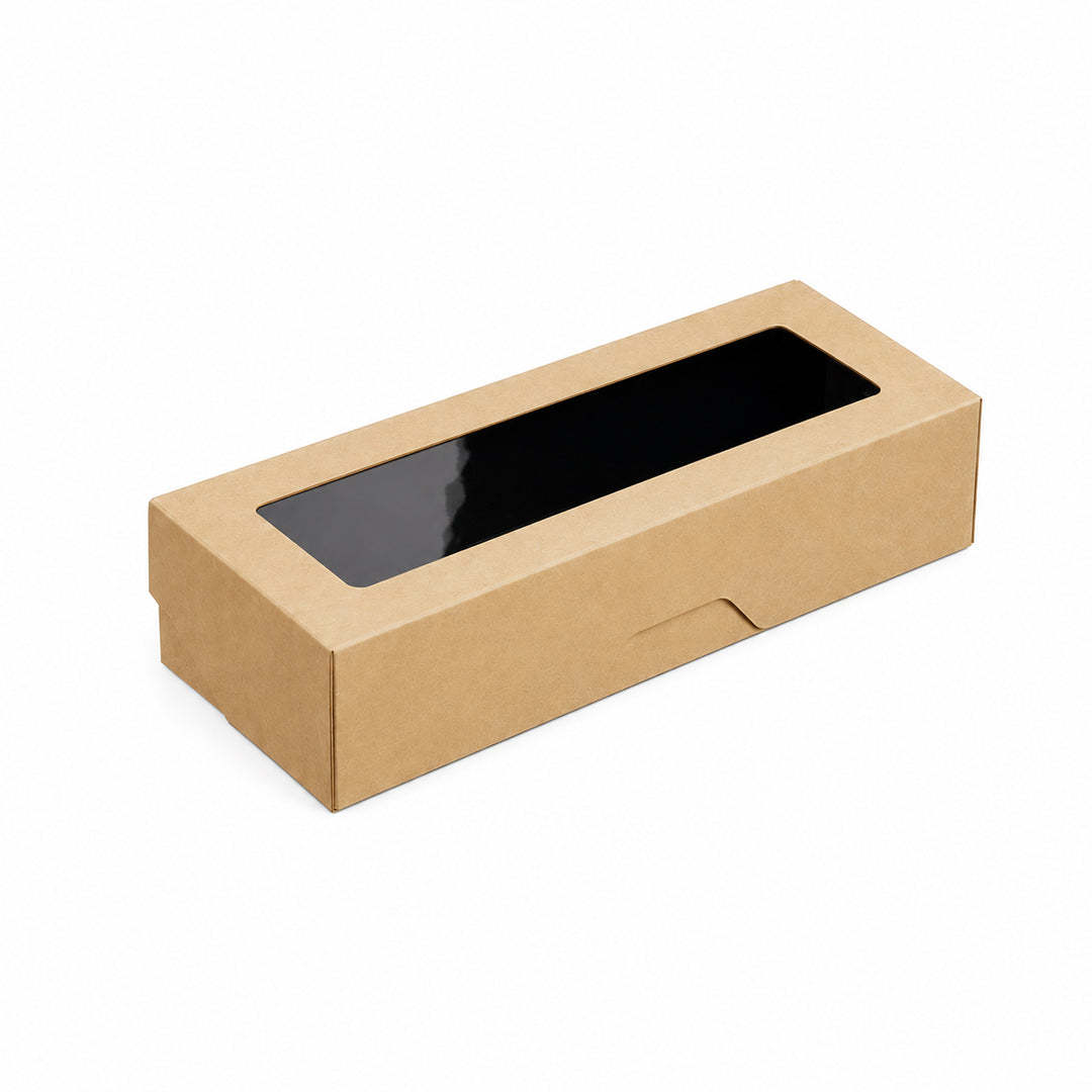 500ml Brown Kraft/Black Takeaway &amp; Deli Box with Clear Window (1 x 350)