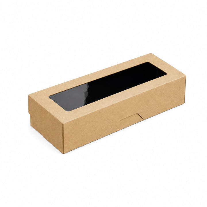 500ml Brown Kraft/Black Takeaway &amp; Deli Box with Clear Window (1 x 350)