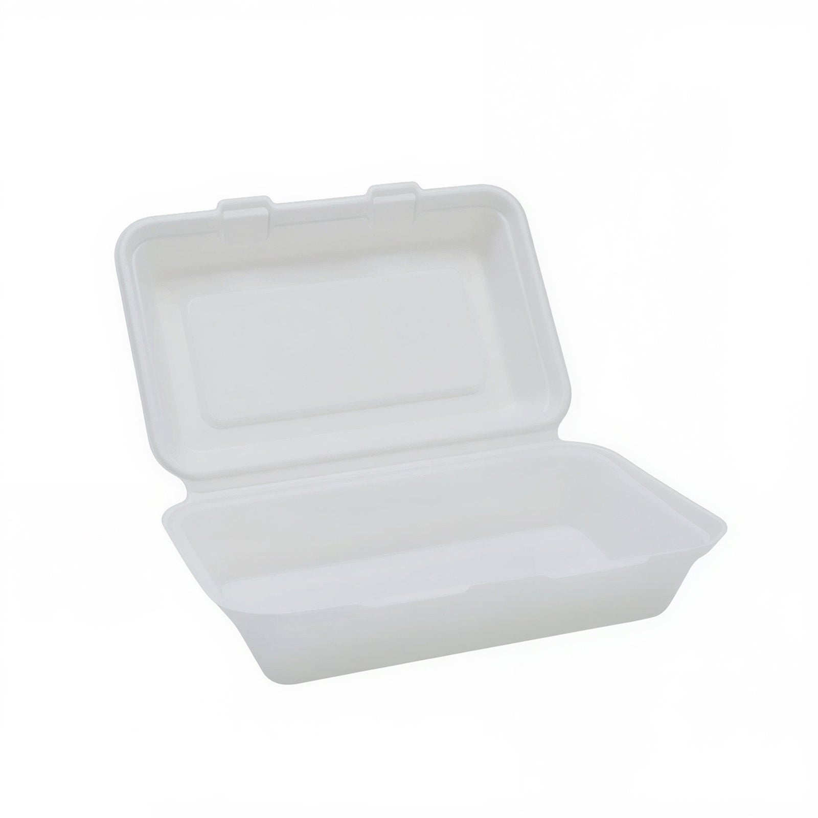 1000ml white bagasse clamshell food box – front view