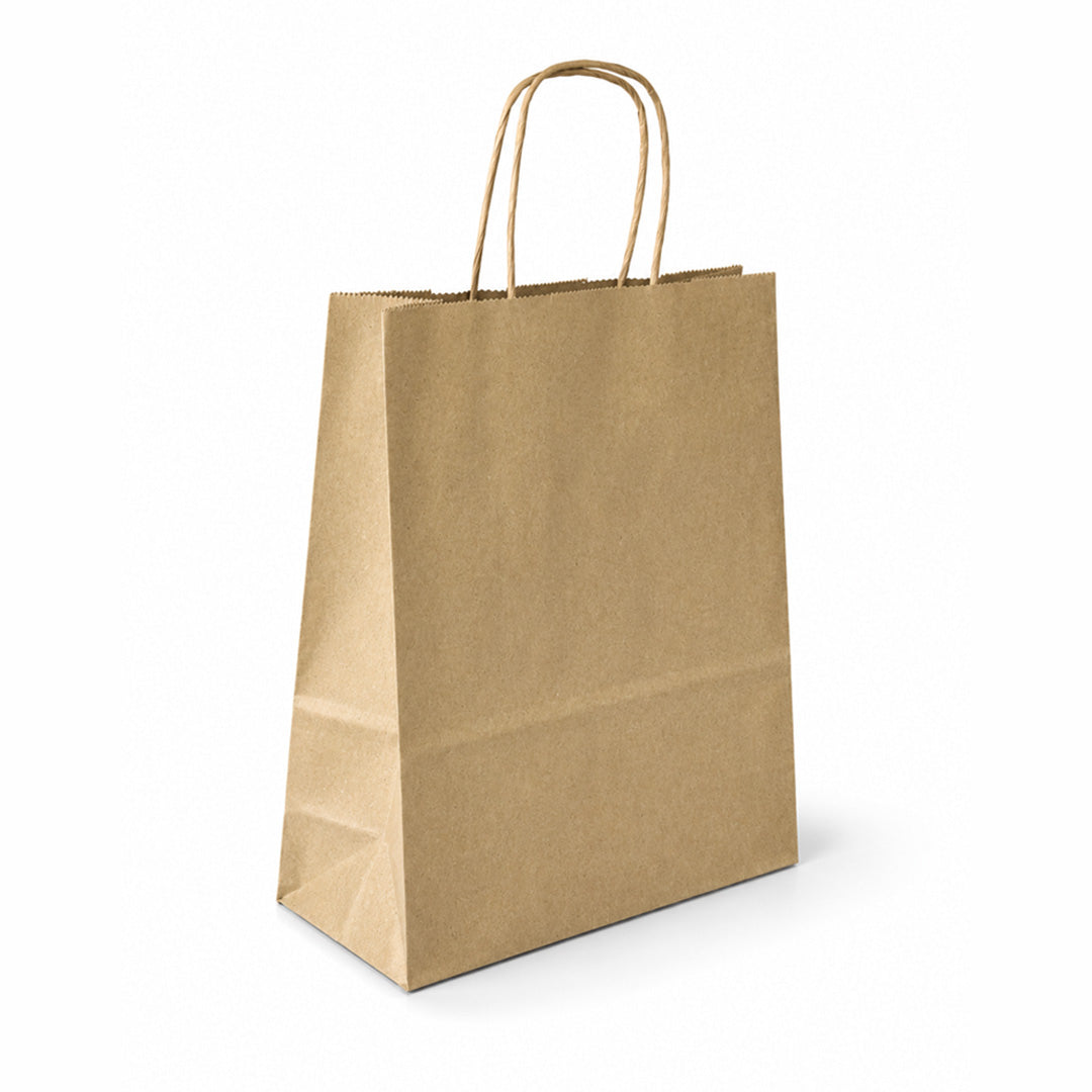 20 x 9 x 24 cm Brown Kraft Small Paper Carrier Bag with Twisted Handle (1 x 250)