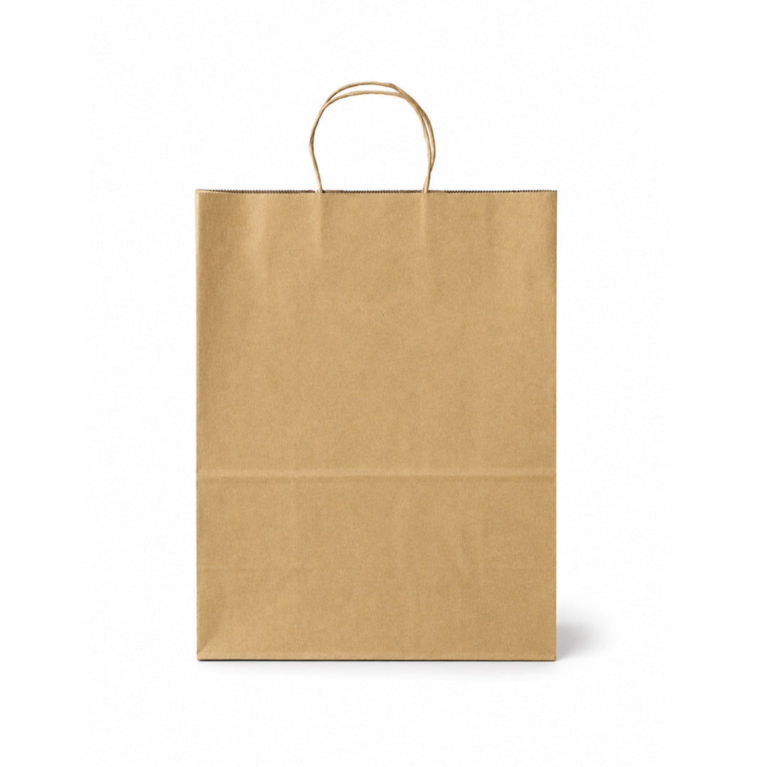 25 x 14 x 30 cm Brown Kraft Medium Paper Carrier Bag with Twisted Handle (1 x 250)