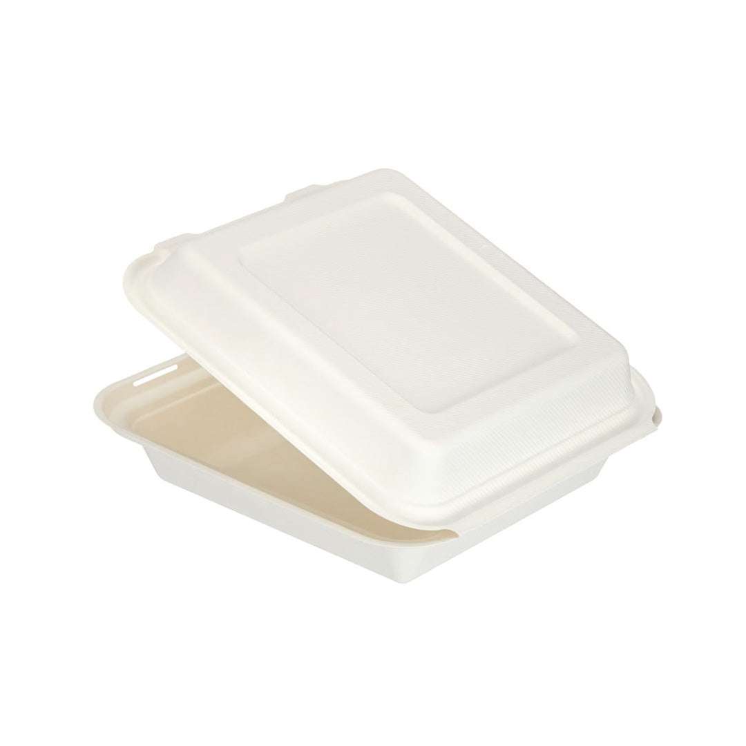8" x 8" White Bagasse Clamshell Box (1 x 200)