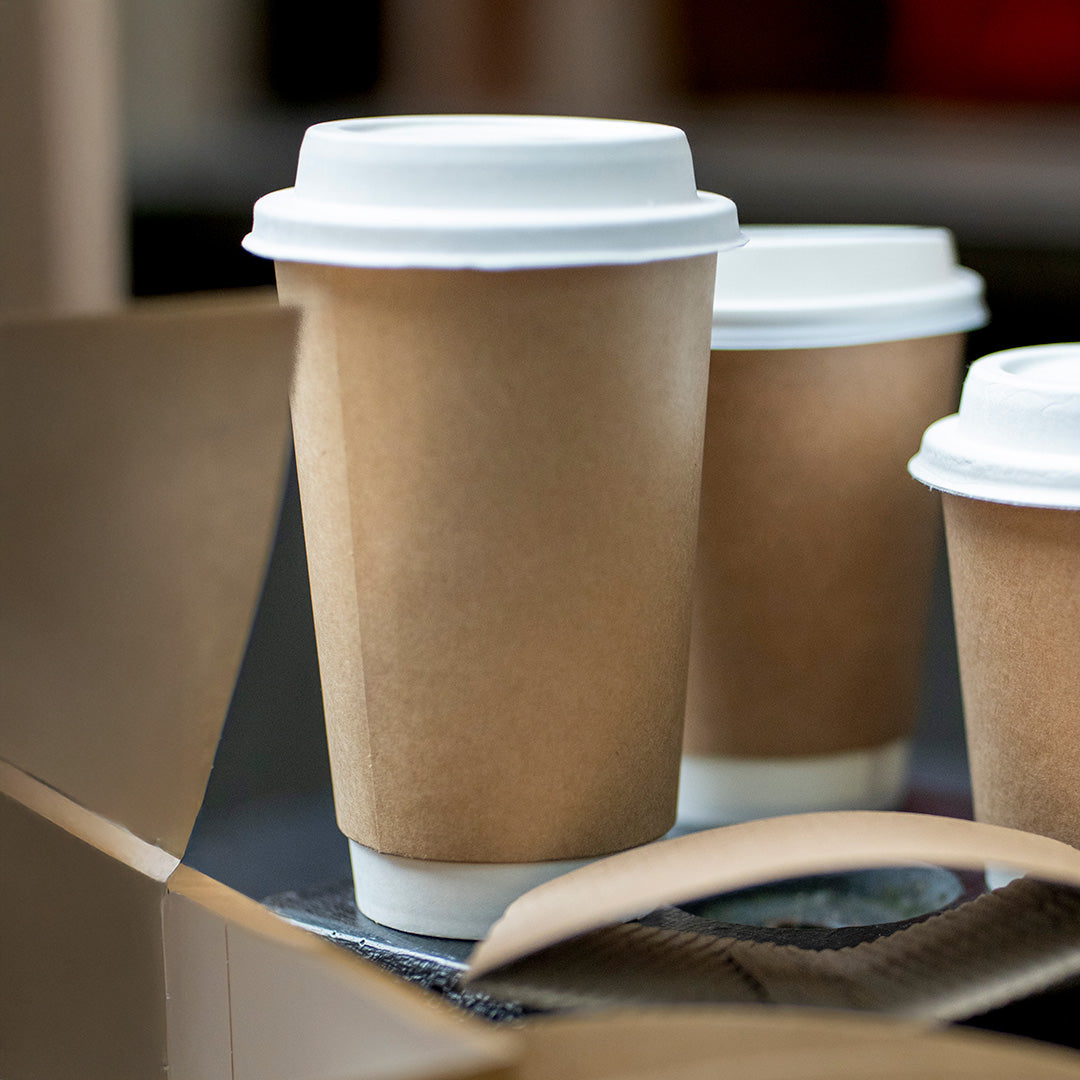 16oz brown double wall hot cup – side view