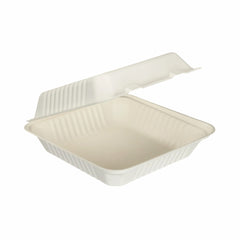 9" x 9" White Bagasse Clamshell Box (1 x 250)
