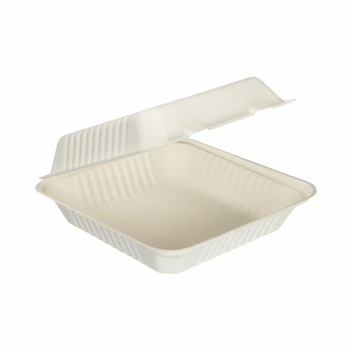 9" x 9" White Bagasse Clamshell Box (1 x 250)