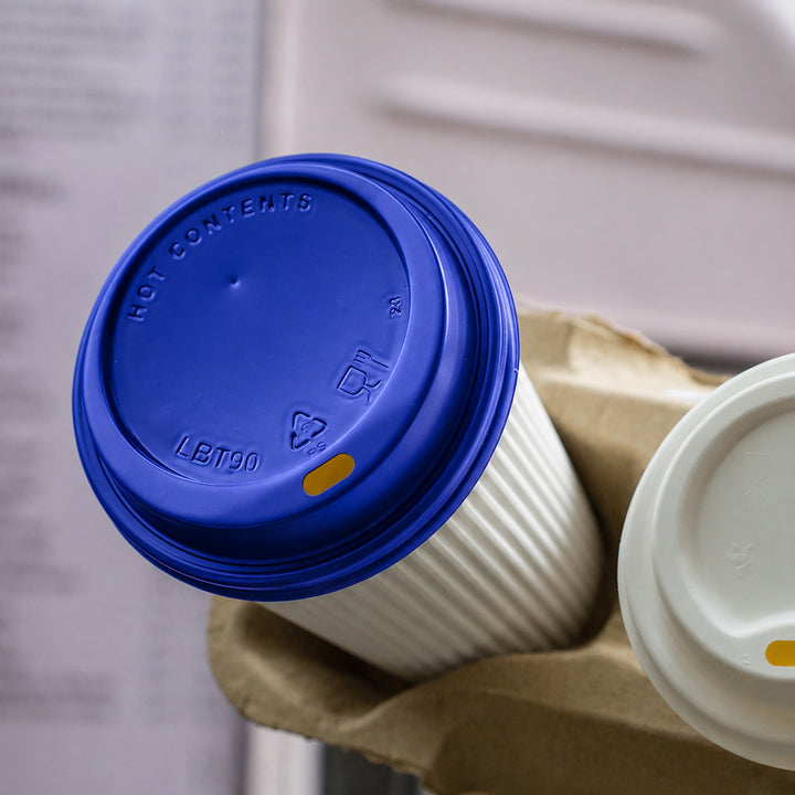 16oz - 90⌀ Brown Kraft Double Wall Hot Cup &amp; Blue Cup Lids (1 x 1,000)