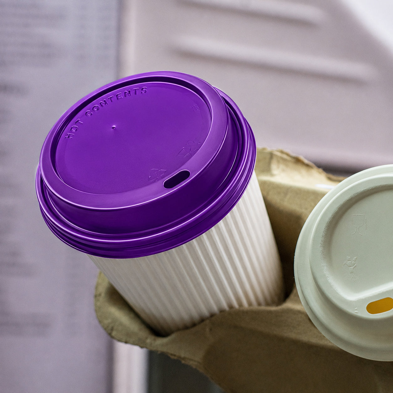 16oz - 90⌀ Brown Kraft Double Wall Hot Cup & Purple Cup Lids (1 x 1,000)