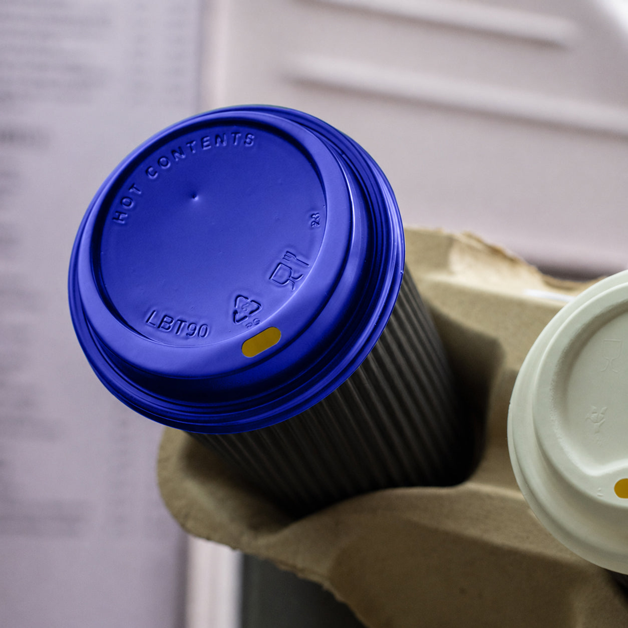 16oz - 90⌀ Brown Kraft Double Wall Hot Cup & Blue Cup Lids (1 x 1,000)