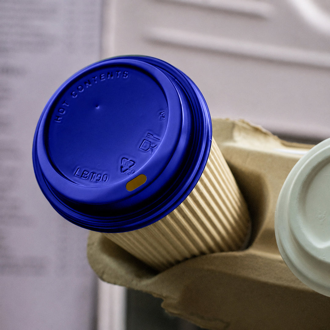 16oz - 90⌀ Brown Kraft Double Wall Hot Cup &amp; Blue Cup Lids (1 x 1,000)