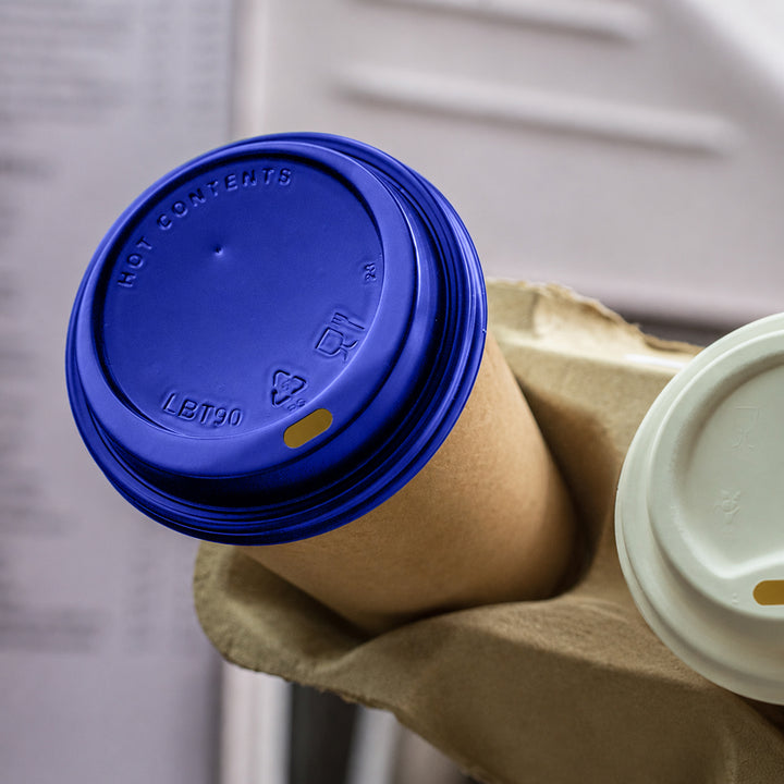 16oz - 90⌀ Brown Kraft Double Wall Hot Cup &amp; Blue Cup Lids (1 x 1,000)
