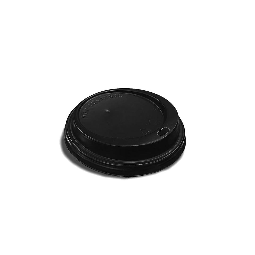 Packaging Wise 12/16 oz black coffee cup lid — durable, splashproof polypropylene design ideal for hot drinks on the go.
