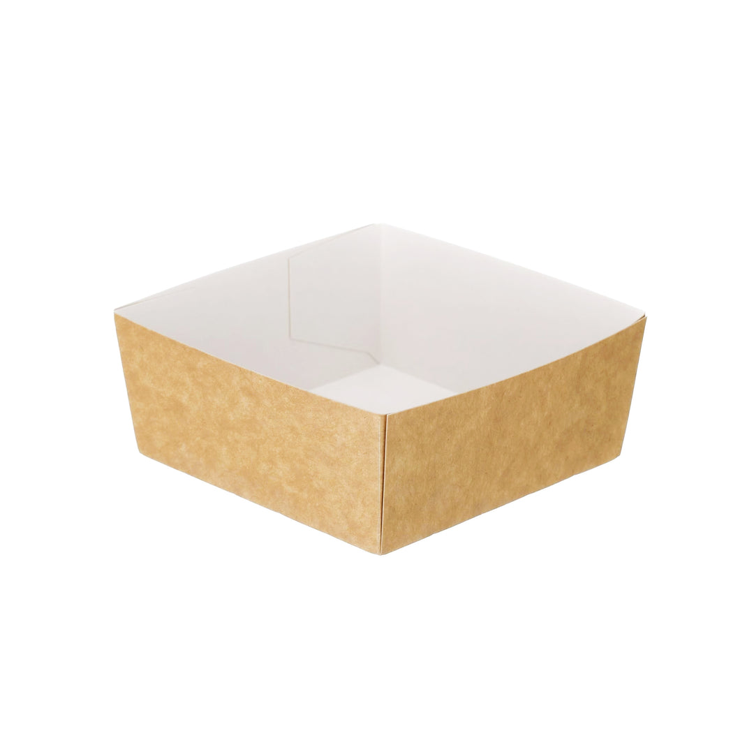 Packaging Wise 135x130x55mm kraft paper food tray — sturdy, eco-friendly tray ideal for serving fries, snacks, or street food at takeaway and events.