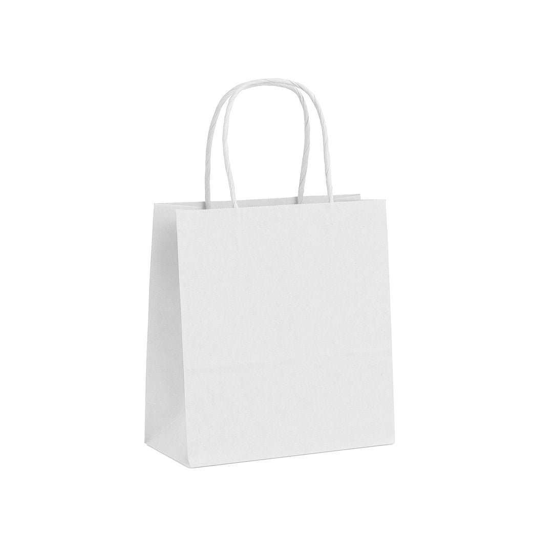 Packaging Wise 220×100×250 mm white paper bag — sturdy twisted handles for retail, gift, or takeaway use.