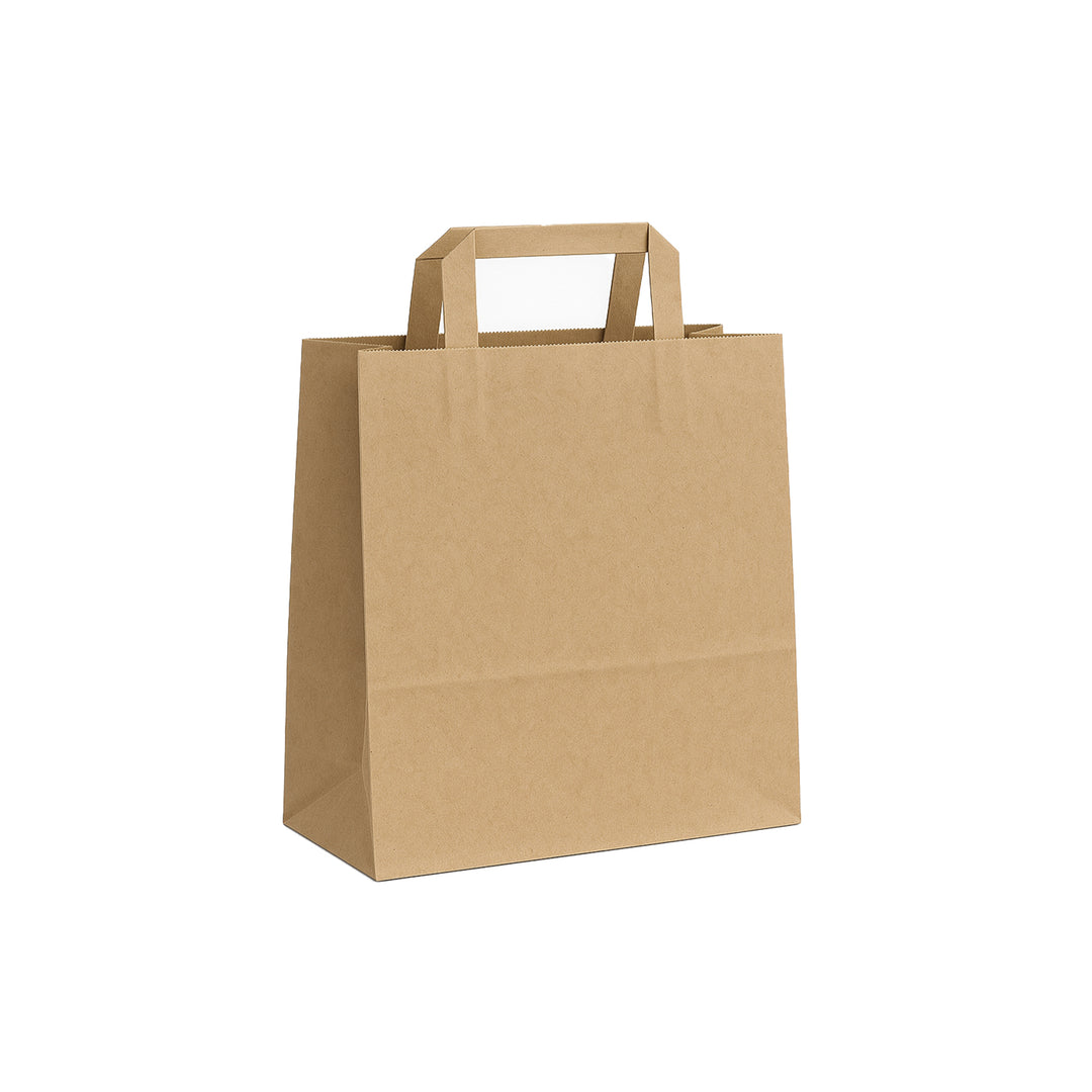 Packaging Wise 250×140×300 mm brown paper bag — ideal flat handle bag for retail packaging and takeaway orders.