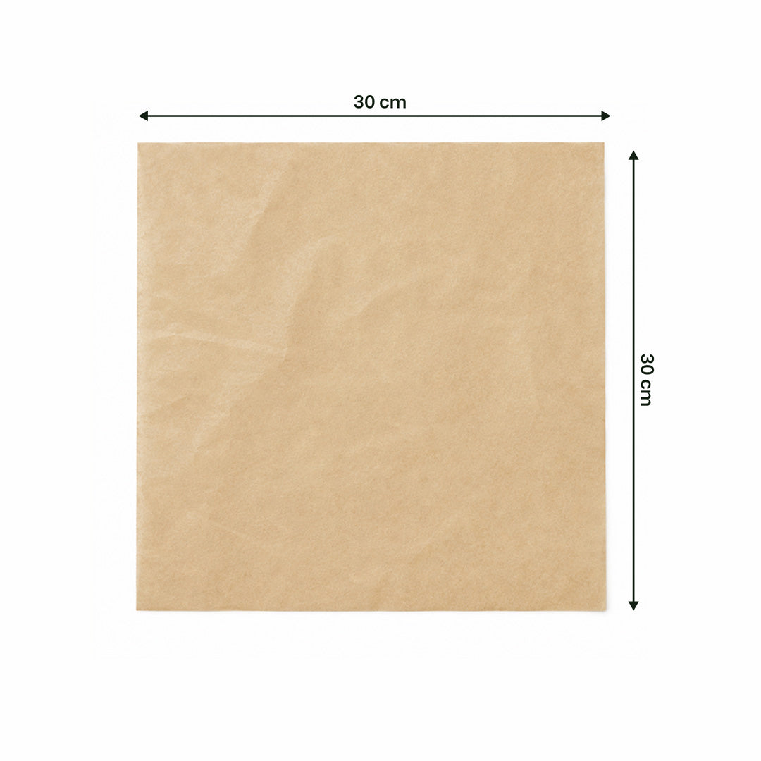 30 x 30 cm Brown Kraft Biodegradable Greaseproof Sheet (1 x 1,000)