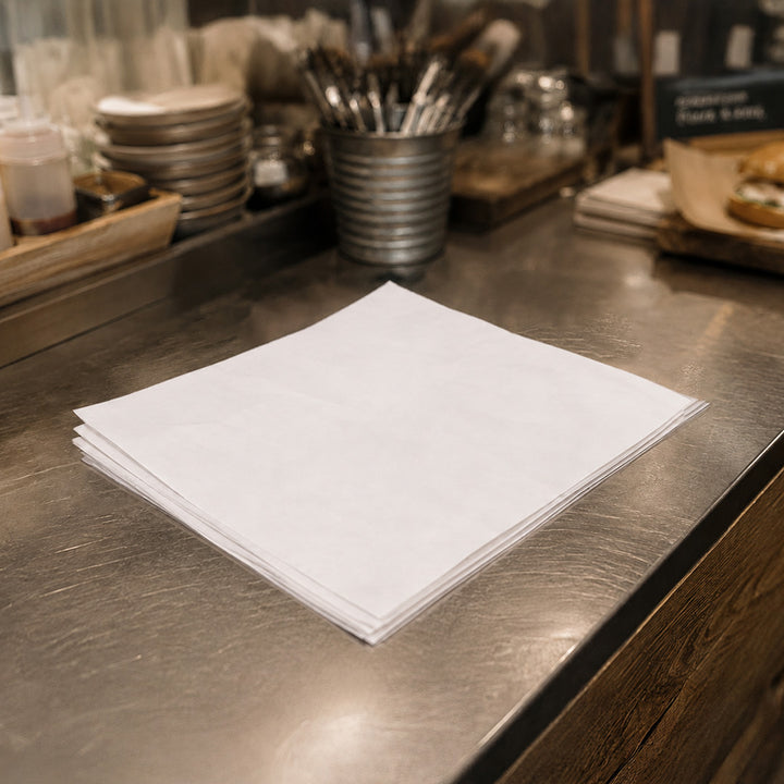 30 x 30 cm White Biodegradable Greaseproof Paper Sheet (1 x 1,000)