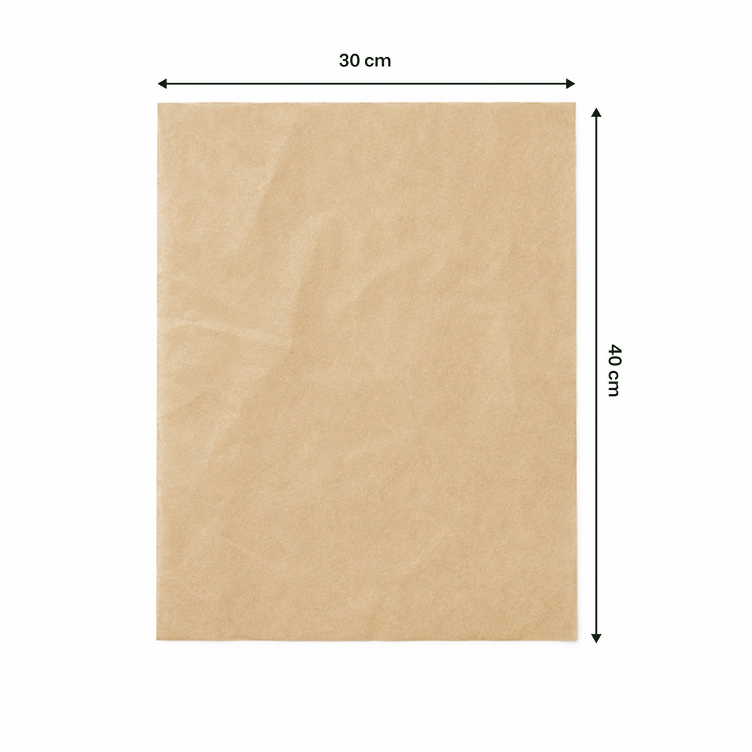 30 x 40 cm Brown Kraft Biodegradable Greaseproof Sheet (1 x 1,000)