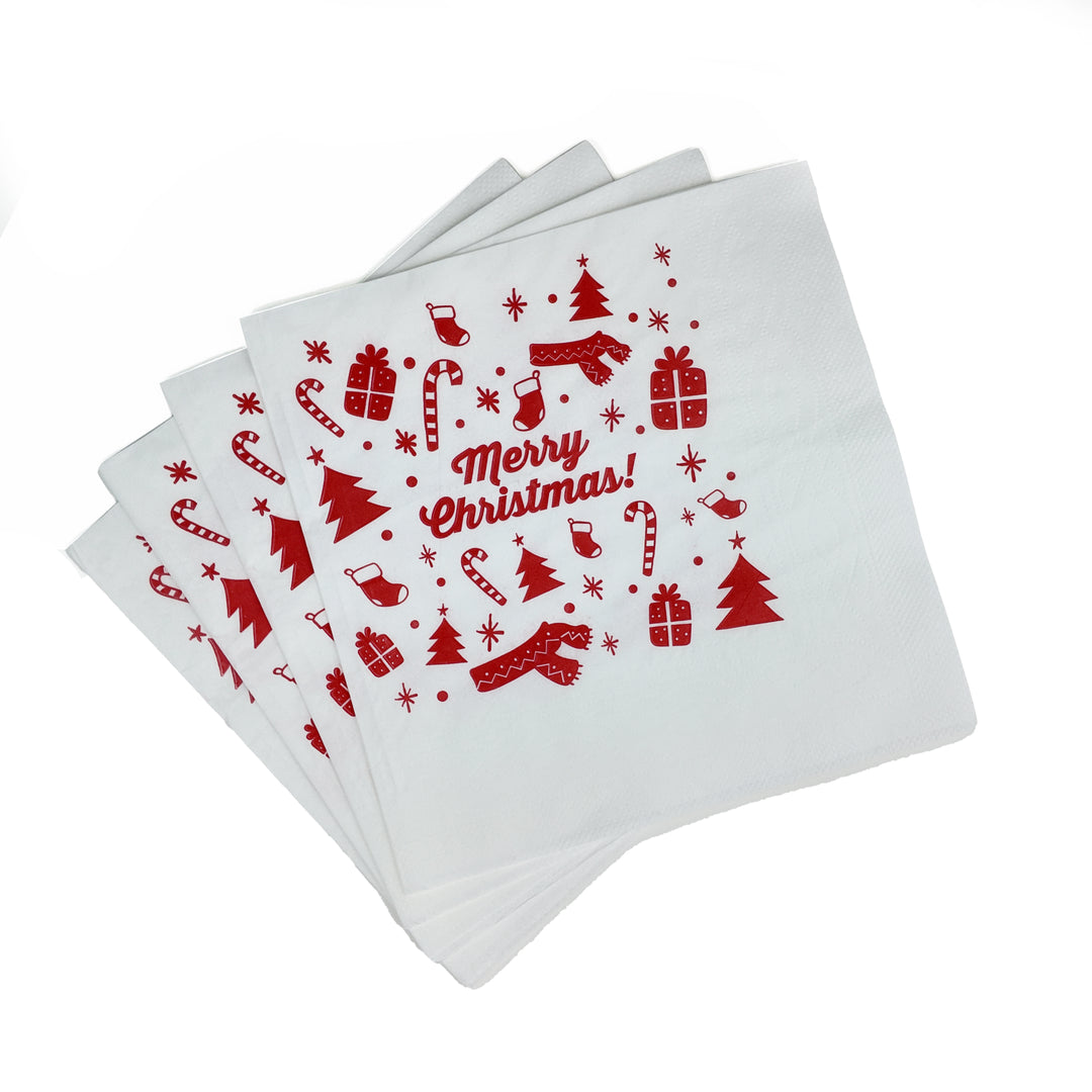 Packaging Wise 33×33 cm 1/4 fold Christmas napkin — festive red print napkin ideal for holiday events, cafés, and takeaway packaging with a cheerful touch.
