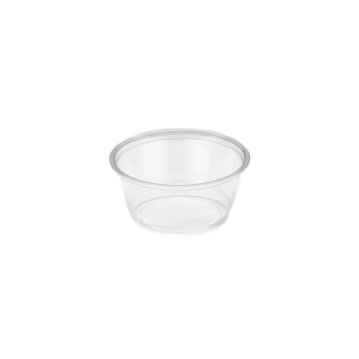 Packaging Wise 3oz clear sauce pot — compact, leak-proof container ideal for sauces, dips, and condiments in takeaway and catering services.
